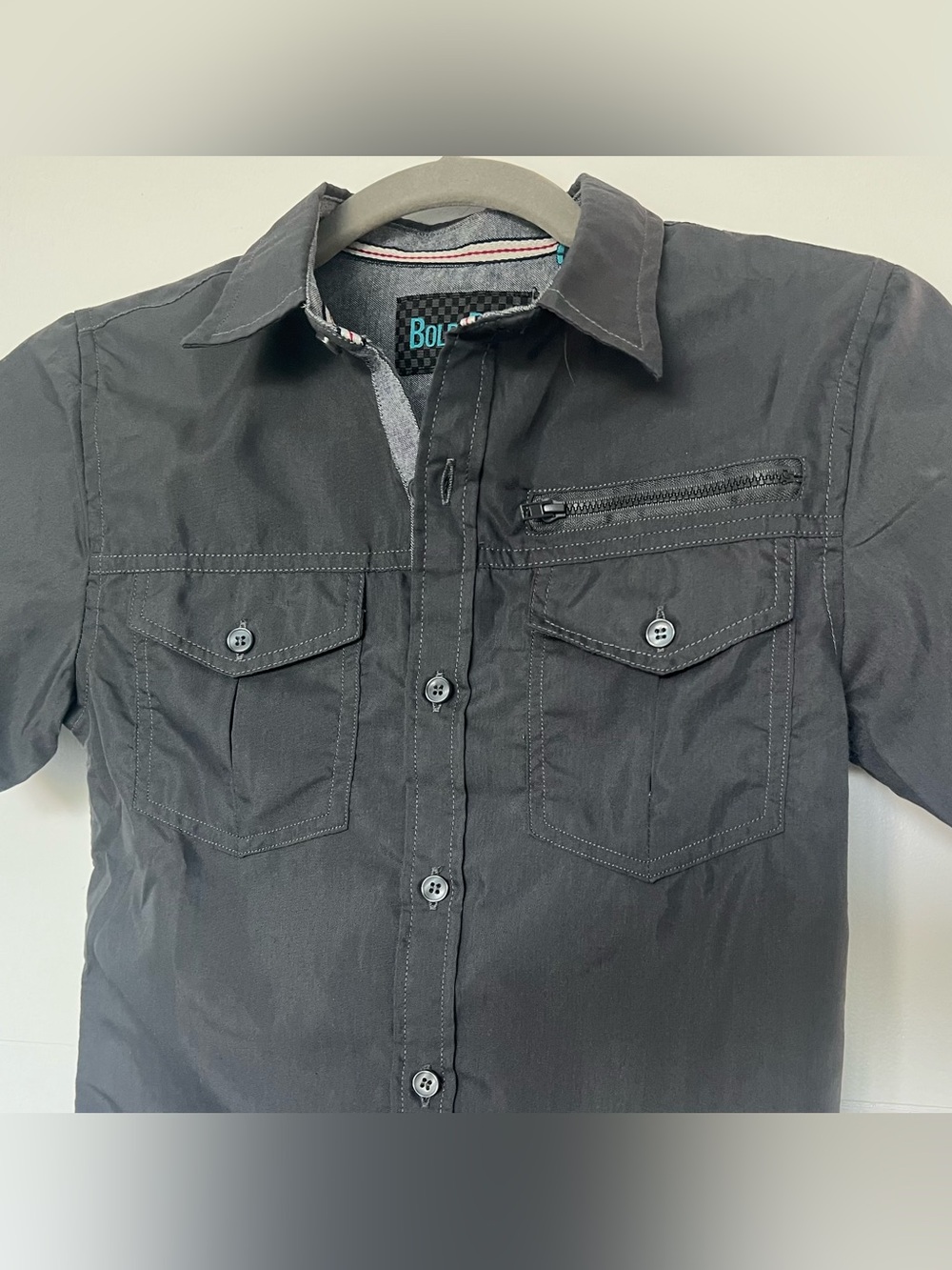 Bold Blue Boys Short Sleeve Button Down Shirt Size 7